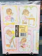 Vintage Buzza Gift Wrap Little Girls Birthday 2 Sheets, NOS!