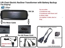 Okin Ashley Electric Lift Chair Recliner Transformer Power Supply 29V 2A w Cords