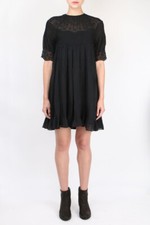 Ulla Johnson Evangeline Black Polka-Dot-Yoke Pleated Mini Dress, Size S