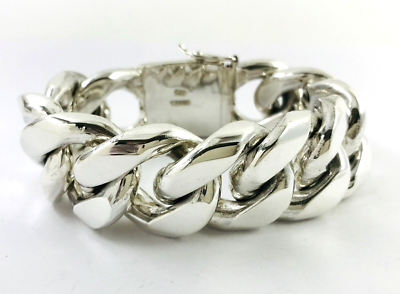 Magnificent Taxco Mexico 925 Sterling Silver Curb Chain Bracelet