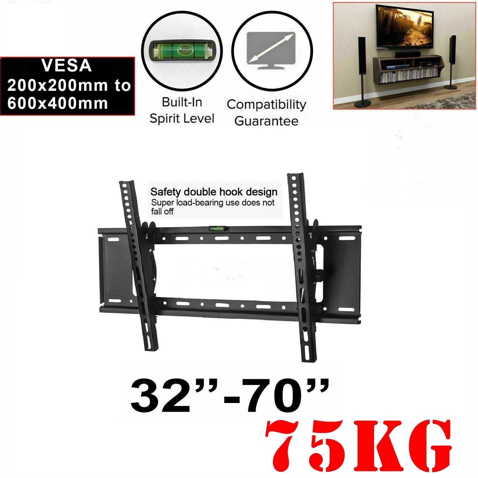 TV Wall Mount Bracket Tilt Slim LCD LED 32 40 42 47 50 55 60 62 65 70 75 inch