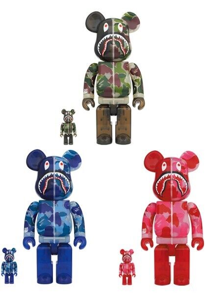 BE@RBRICK BAPE CLEAR ABC CAMO SHARK 400% & 100% 3 Colors Set BE@RBRICK BAPE CLEAR ABC CAMO SHARK 400% & 100% 3 Colors Set