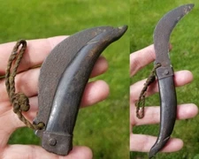 antique primitive pocket knife SIGNED 1800's or 1700's pruning CATTLE HORN SCALE