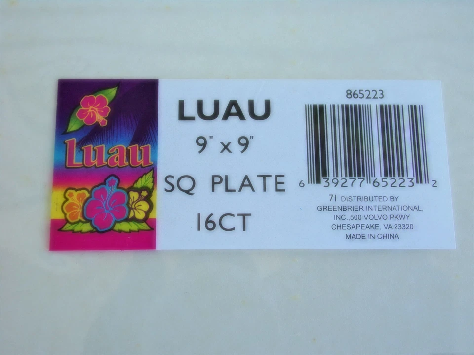 Platos de papel de fiesta Luau (16 quilates) 9" x 9" tema isla hawaiana nuevos en paquete vendedor de EE. UU. Foto 3 de 3