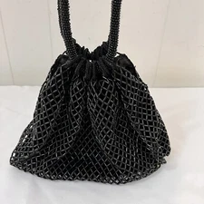Chicos Black Beaded Evening Bag Handbag Pouch Elegant Prom Gala Formal Event