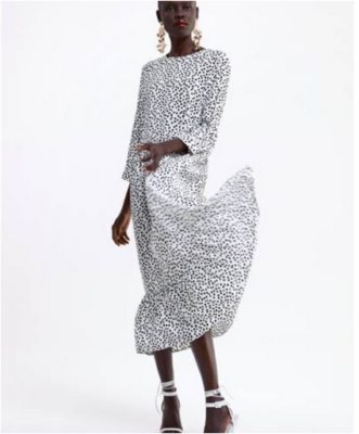 ZARA "The Polka" Dress Ankle-Length White w Black Dots 3/4 Sleeve Size M |  eBay