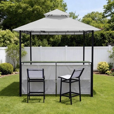 Freestanding Square Gazebo with Bar Included, Metal Frame Grey/Black