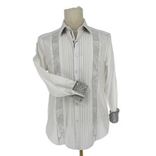 Robert Graham Woven Button Front Long Sleeve Shirt AS IS Tuxedo STAINED M