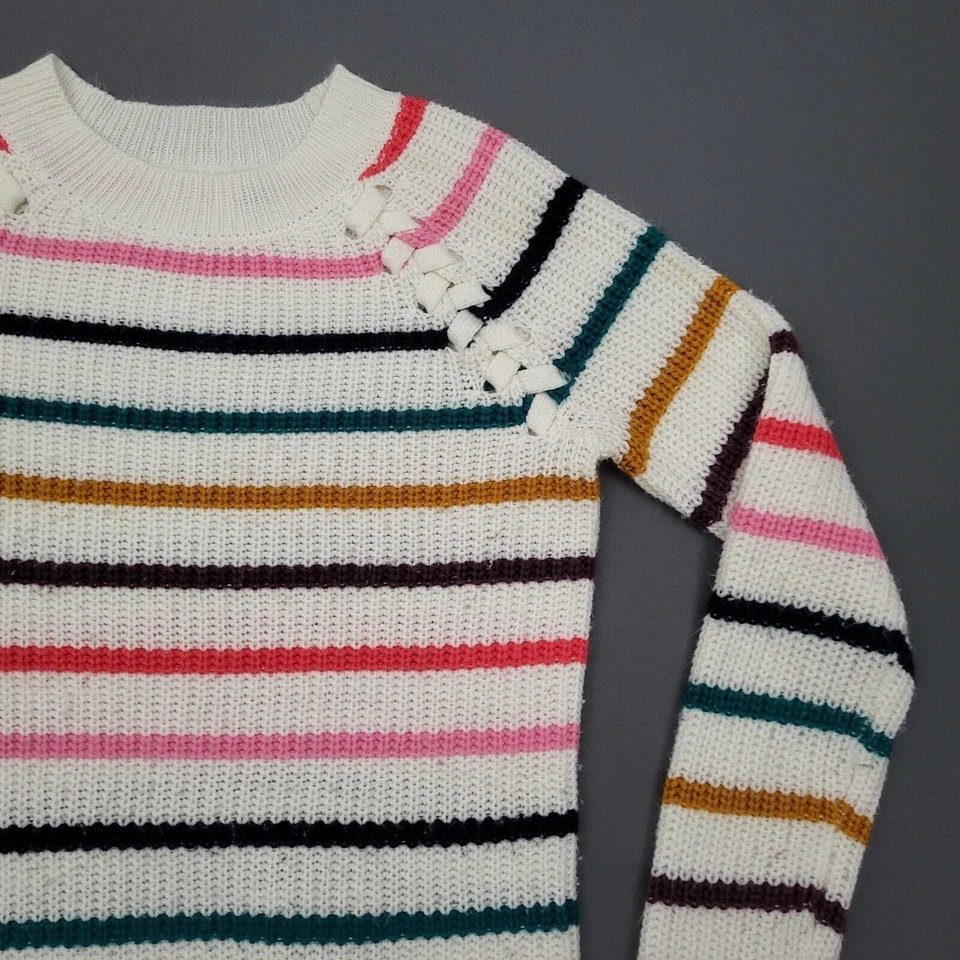 So Sweater Womens Small S Long Sleeve Soft Pullover Open Knit Striped White * - Image 3 of 4