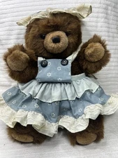 Vintage 1985 Applause Wallace Berrie & Co Brown Teddy Bear Plush Country Dress!