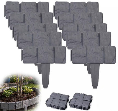 Imitation Stone Garden Fence,Stone-Look Lawn Edging Border,Plastic Interlocking