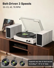 Vintage Bluetooth Turntable w/ USB Encoding, 20W Speakers, 3-Speed Player