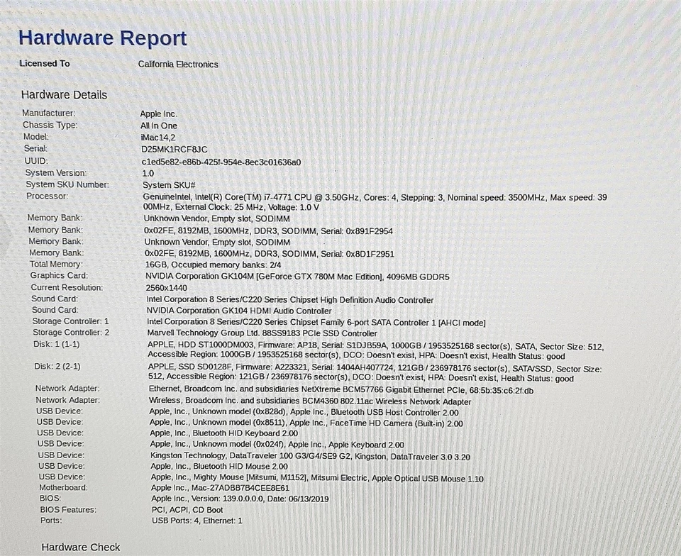 Apple iMac 14,2 A1419 2013 i7 4771 2.5GHZ 27" 16GB 128GB+1TB HDD OSX High Sierra - Image 2 of 4