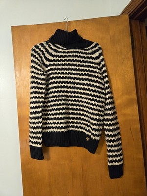Tory Burch Carey Turtleneck Sweater Navy White Stripe Mohair Blend XL