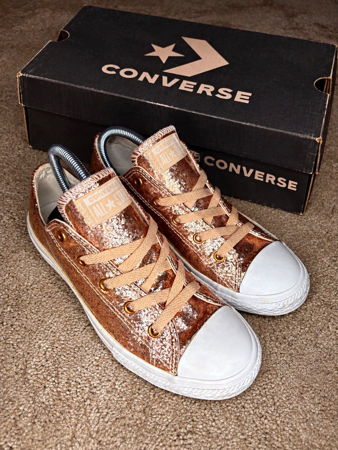 Converse All Star Unisex Kids Trainers UK 4 Rose Gold/White Glitter Lace Up