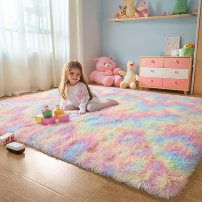 Rainbow Children's Unicorn Carpet, Soft and Fluffy Plush Carpet