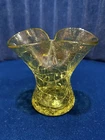 Blenko Glass Early Chartreuse Pinched Crackle Vase Vintage 1954 MCM