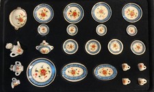Dollhouse Miniature 1/12 CHINA SET vintage dishes for 4 Blue Pink Rose 28 pieces