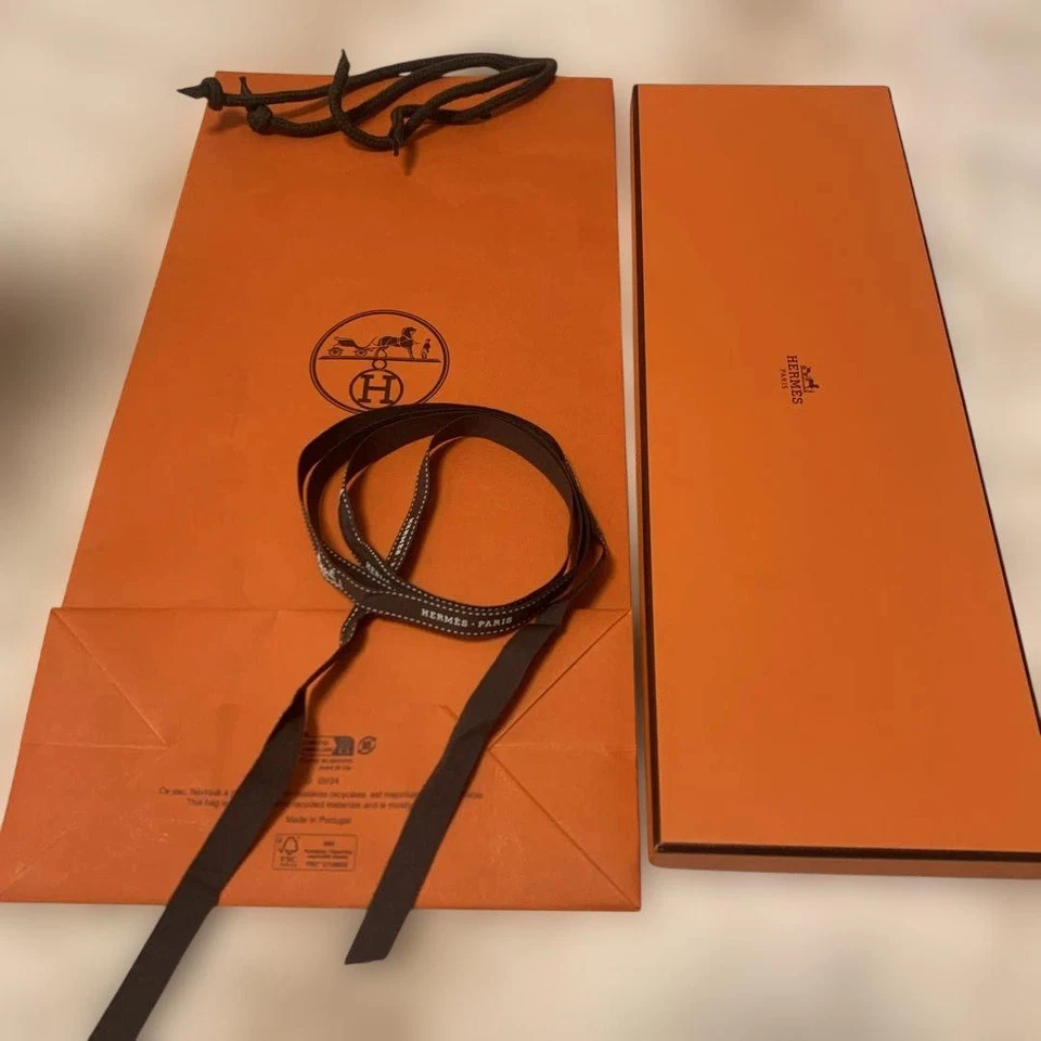 HERMES New Unused Neck Tie Navy Red Rope Check 100%Silk With Box Made in France - Image 2 of 4