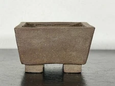 Preowned Japanese Tokoname Unglazed Square Bonsai Pot With Stamp - 1.75” By 1”