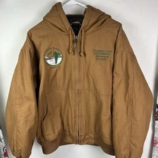 Santa Fe Brown Work Jacket Outdoor Coat Hockey Patches Alaska Zip Up Size XL