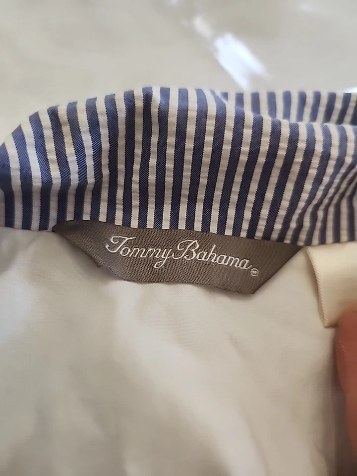 Tommy Bahama Womens Blue Striped Cotton Blazer Suit Set Size M 8/10 Flawed READ - Image 2 of 4