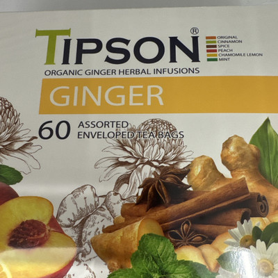 Tipson 60 Organic Assorted Ginger Collection Herbal Infusions Enveloped Tea Bags
