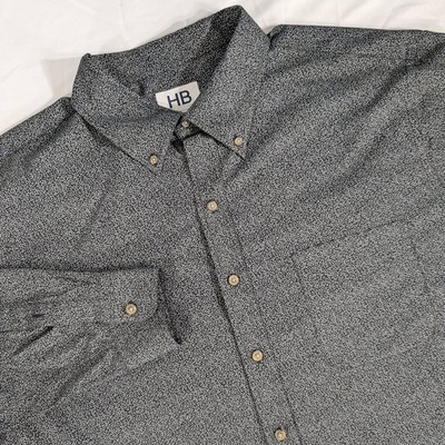 HB 1XL Tall Button Down Collared Long Sleeve Black Gray Mens Shirt Cotton Blend