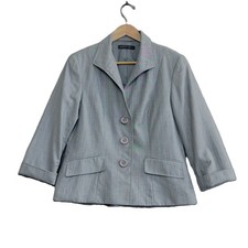 LAFAYETTE 148 Gray Virgin Wool Silk Pinstripe Blazer Size 8 Career Timeless