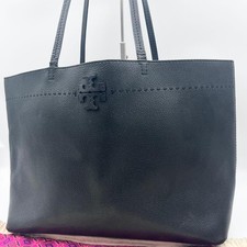 Tory Burch McGraw Black Pebbled Leather Tote Bag Shoulder