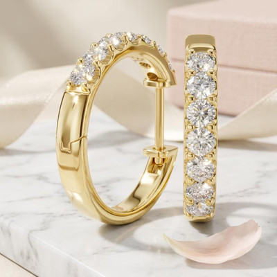 2 Ct RoundCut Simulated Diamond Women Hoop/Huggie Earring 14k Yellow Gold Plated