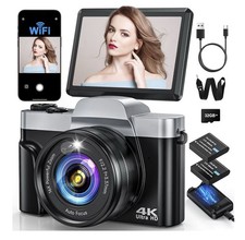4K Digital Camera for Photography with WiFi,64MP Autofocus Vlogging Black