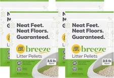 Pack of 4 Cats Breeze Pellets 3.5 lbs Unscented, Recycled Paper, Low-tracking