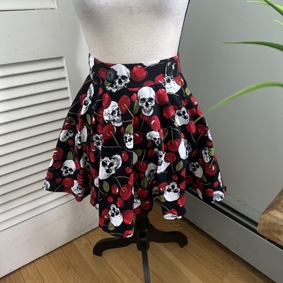 Body Rage Skirt Womens Petite Small Black Red Skull Graphic Mini Skater Goth