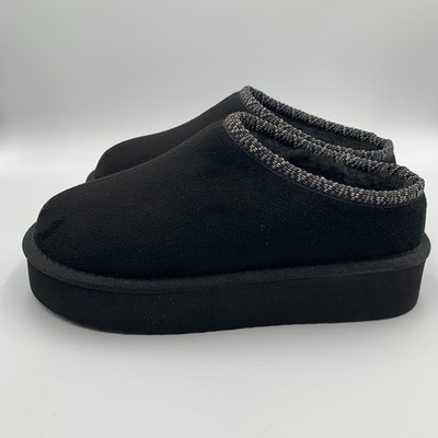 Pawz Shoes Womens 6 Black Haxel Platform Clog Slippers Faux Fur Lined