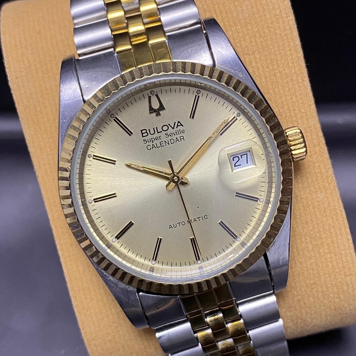 腕時計 BULOVA super Sevile CALEDAR Rare Bulova Super Seville Calender Automatic Date Two Tone Gold