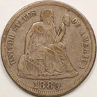 1889 Seated Liberty Silver Dime. Original Toning and VF. FREE SHIPPING