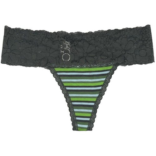Mutandine perizoma vita alta pizzo righe verde blu grigio nuove con etichette Aerie taglia L