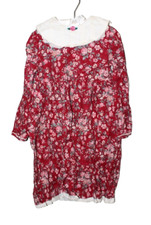 Vintage Polly Flinders Smock Dress Size 6 Red Long Sleeve Floral Flowers Holiday