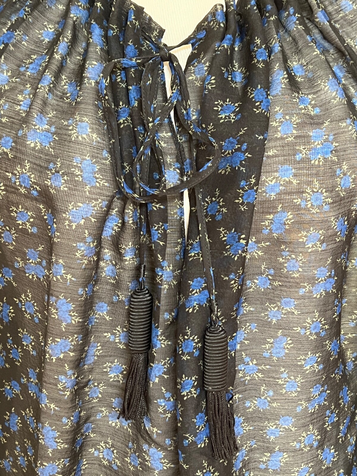 Camicia top nuova con etichette Saint Laurent YSL nera blu rosa floreale manica lunga 38 6 $1890