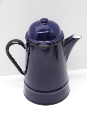 - JOLIE ANCIENNE CAFETIERE EMAILLEE BLEU Foncé made in POLAND COLLECTION déco D - Photo 1/4