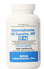 SDA Diphenhydramine 25mg Caps. SleepAid Antihistamine Generic Benadryl 1000ct