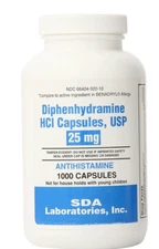 SDA Diphenhydramine 25mg Caps. SleepAid Antihistamine Generic Benadryl 1000ct 
