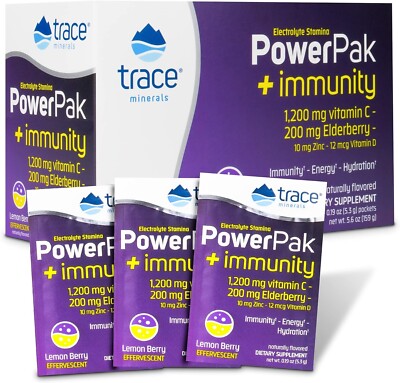 Trace Minerals | Power Pak Electrolyte + Immunity Boost Drink Packets | 1200 mg