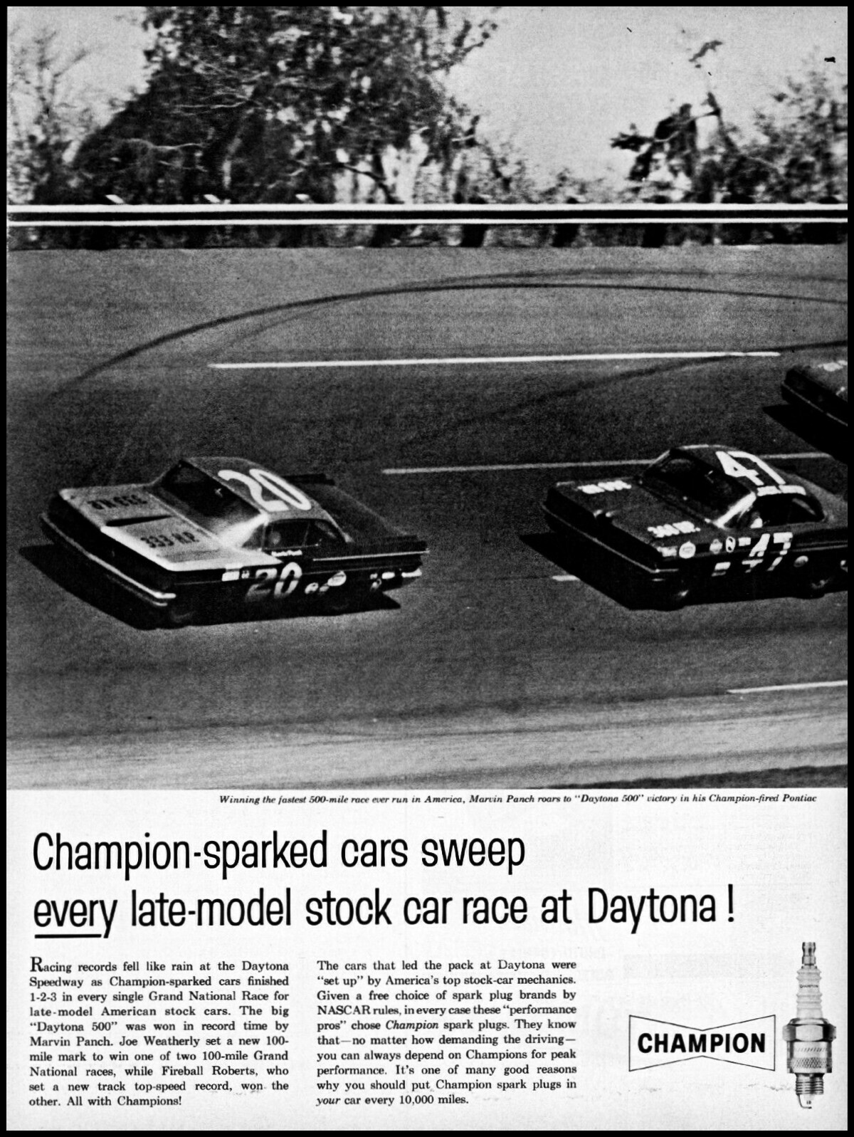 1961 Marvin Panch Daytona 500 Champion spark plugs vintage photo Print