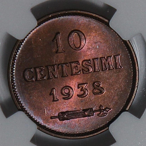 1938 San Marino 10 Centesimi NGC MS66 BN Top Pop 3/0 Toned PQ!!! - Picture 2 of 4