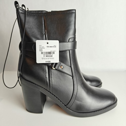 Liz Claiborne Block Heel Ankle Boots Size 11 M Olinda Black Faux Leather NWOB - Picture 3 of 13