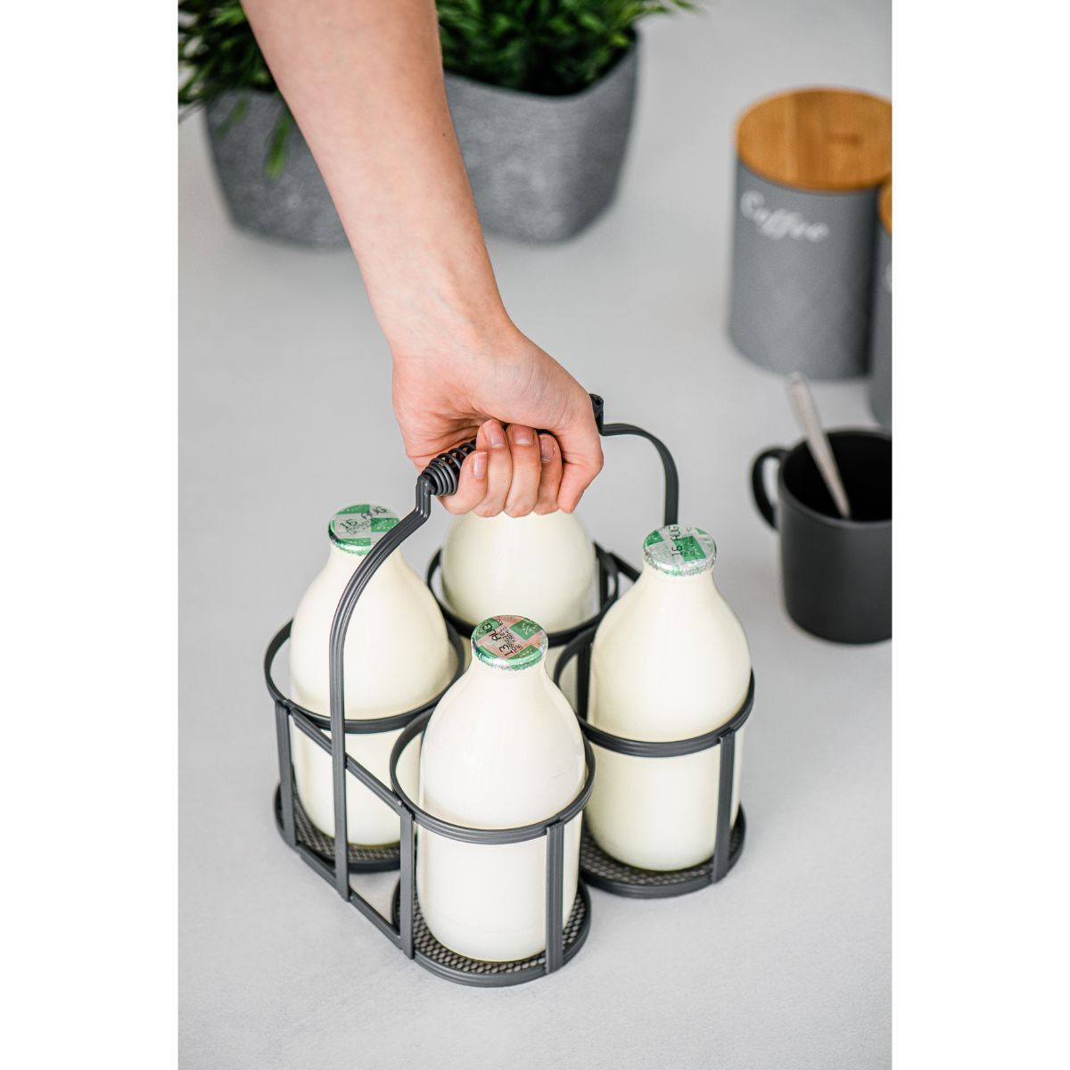 4 Milk Bottle Holder Tidy Crate Rack Carry Carrier Doorstep Store Jug