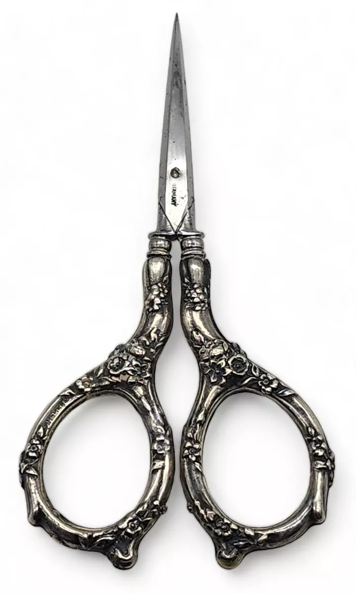 ANTIQUE Sterling Silver Handled Sewing Scissors FLORAL