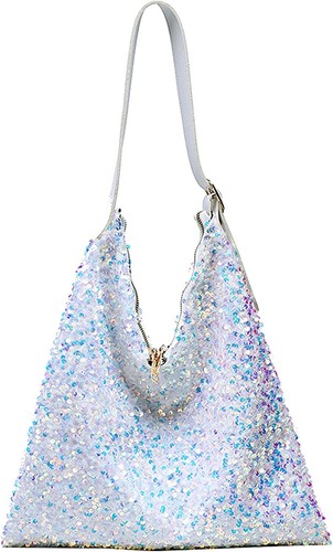 Women Glitter Sequin Shoulder Tote Bag Girls Bling Shiny Shopping Handbag Pouch - Afbeelding 28 van 34